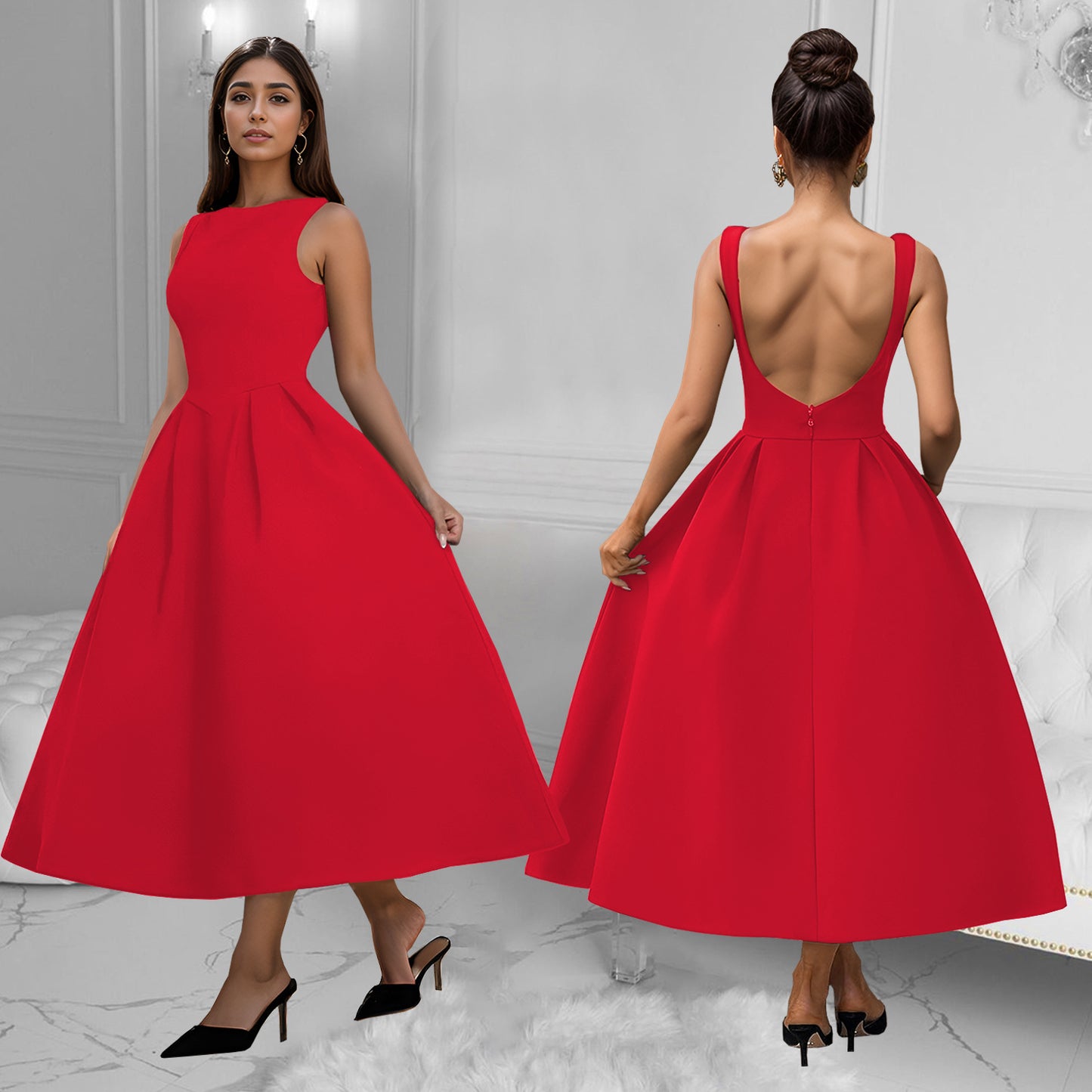 Dame A-linje kjole med elegant snit og skinnende overflade Stilla