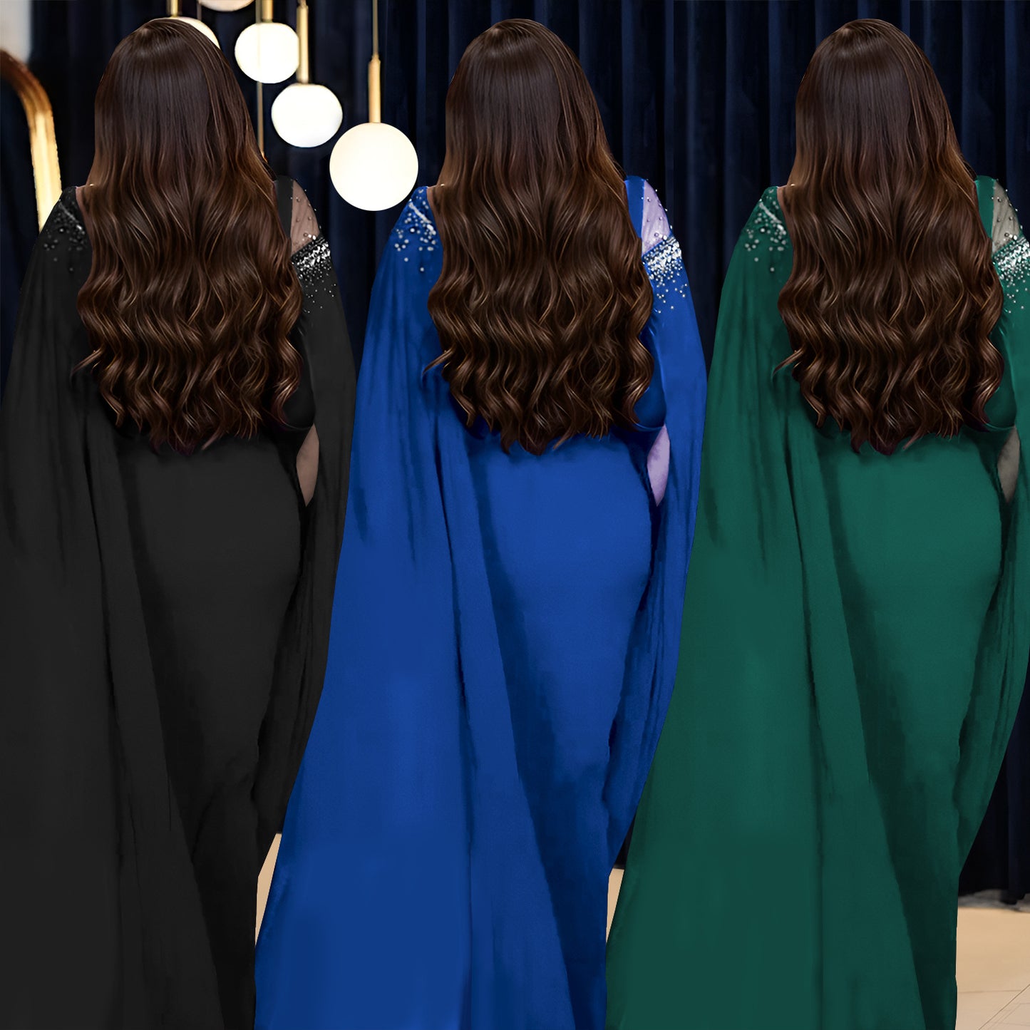 Dame Elegant aftenkjole med gennemsigtigt overmateriale og glitrende strassudsmykninger Stilla