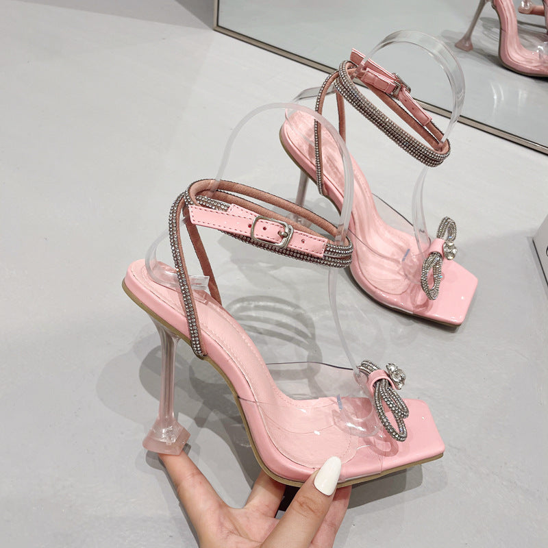Dame High Heel Sandaler med transparente remme og glamourøs sløjfedesign Stilla