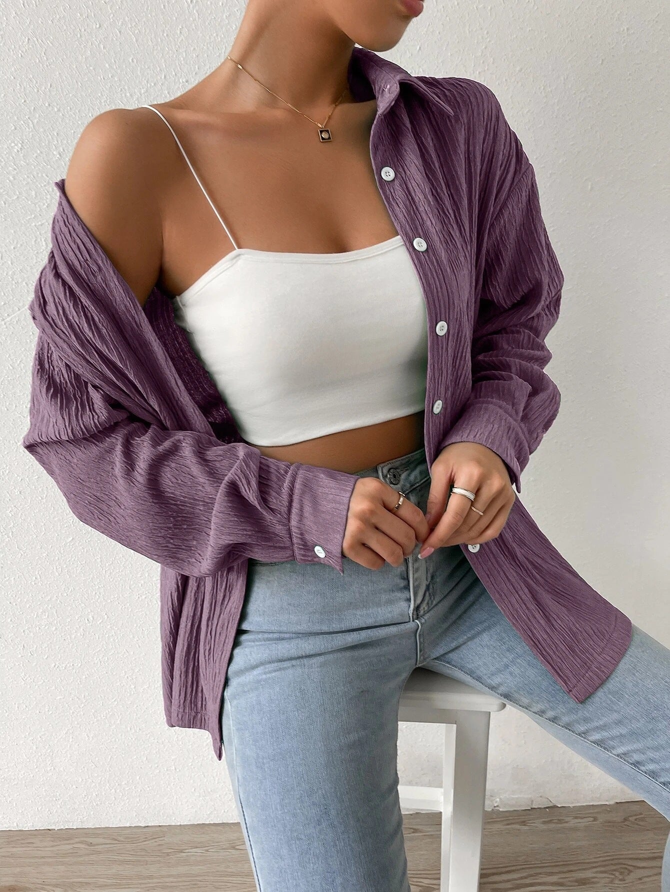 Dame afslappet langærmet skjorte med struktureret design Stilla