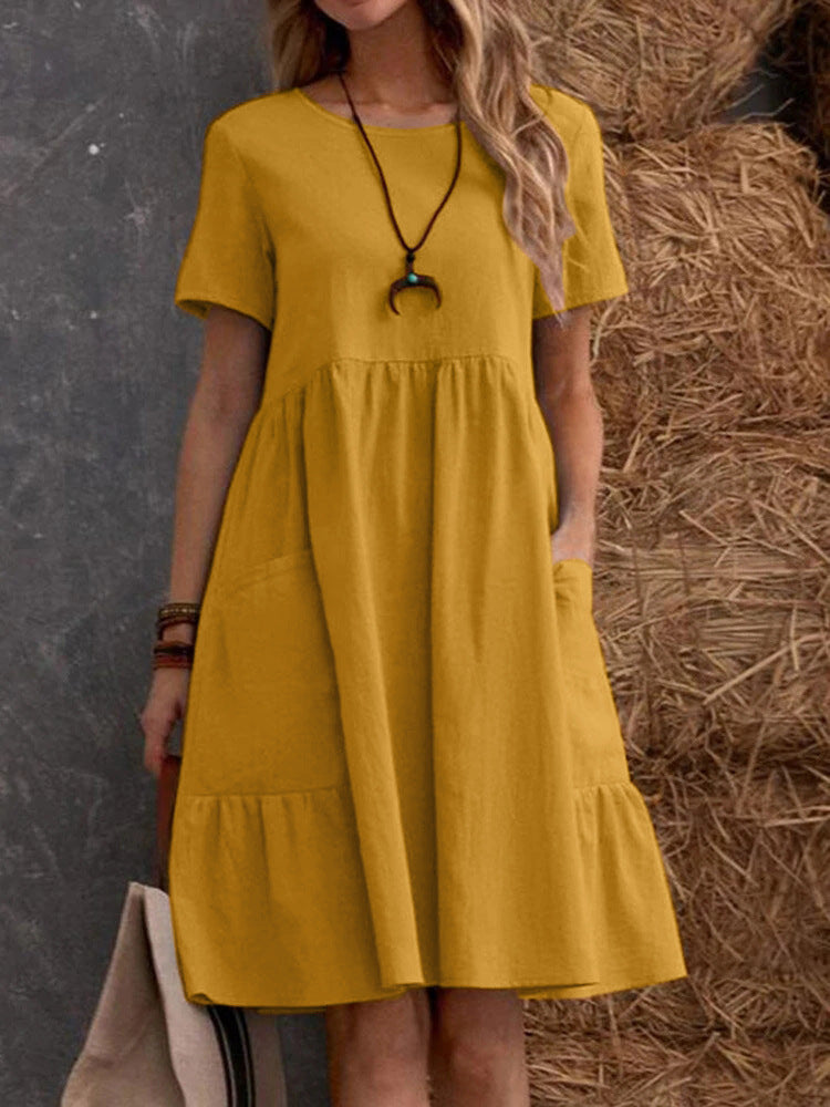 Dame afslappet sommerkjole med lommer og flæser Stilla