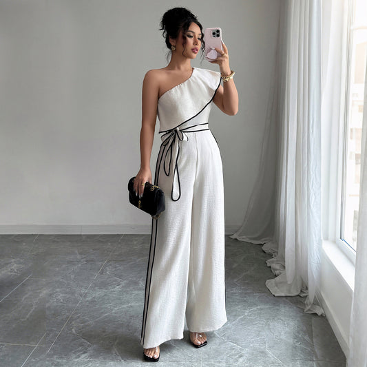 Dame elegant en-skulder jumpsuit med brede bukser Stilla