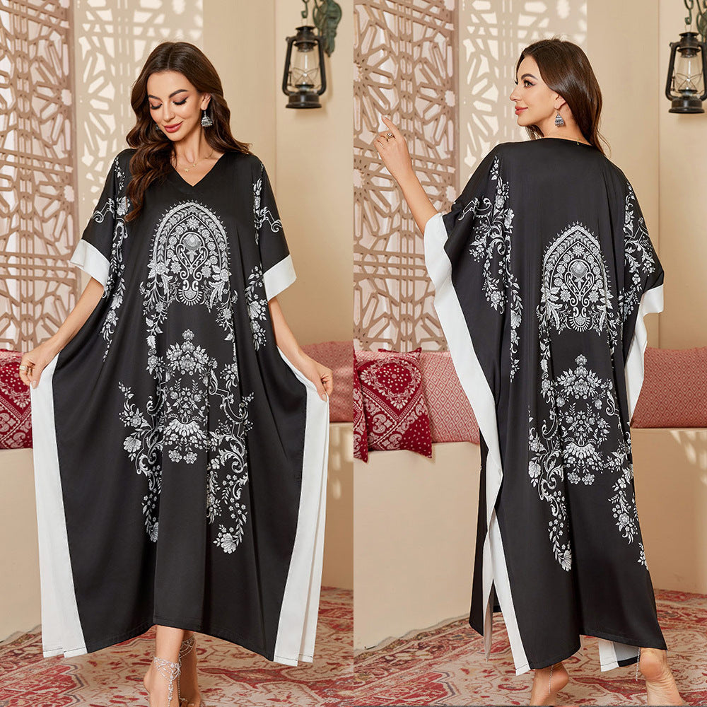 Dame Kaftan-Style Kjole med raffineret blomsterdesign og generøse ærmer Stilla
