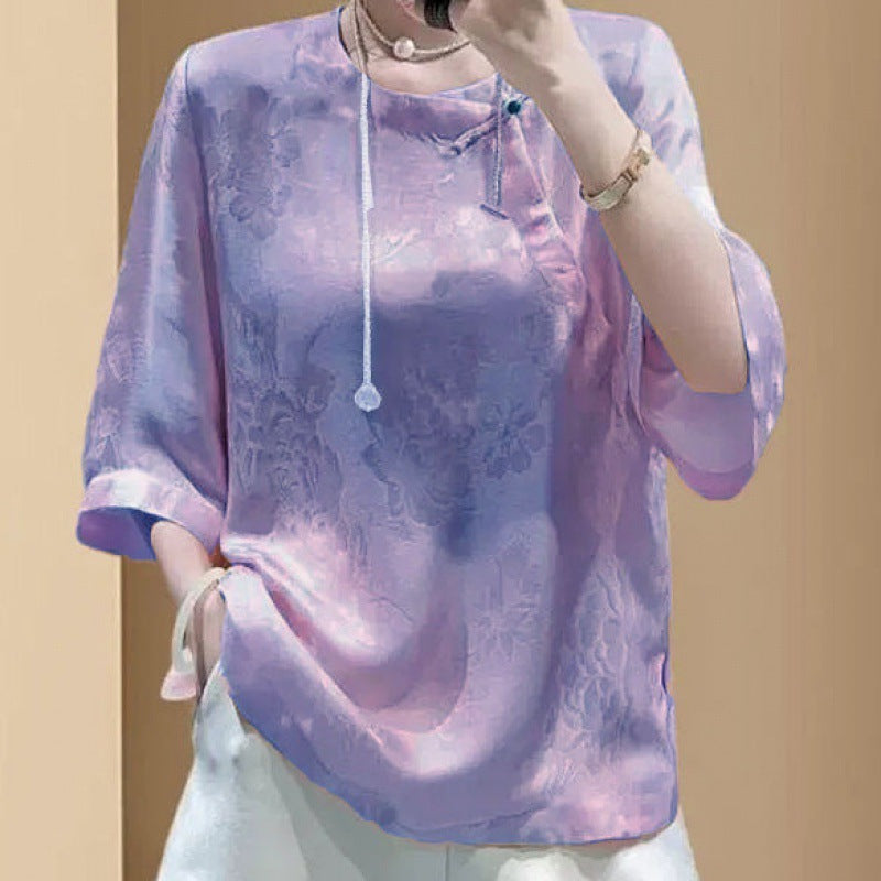 Dame Elegant Blomstret Stofbluse Stilla