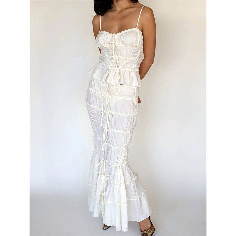 Dame Elegant Flæse Sommerkjole med Bindebånd Stilla