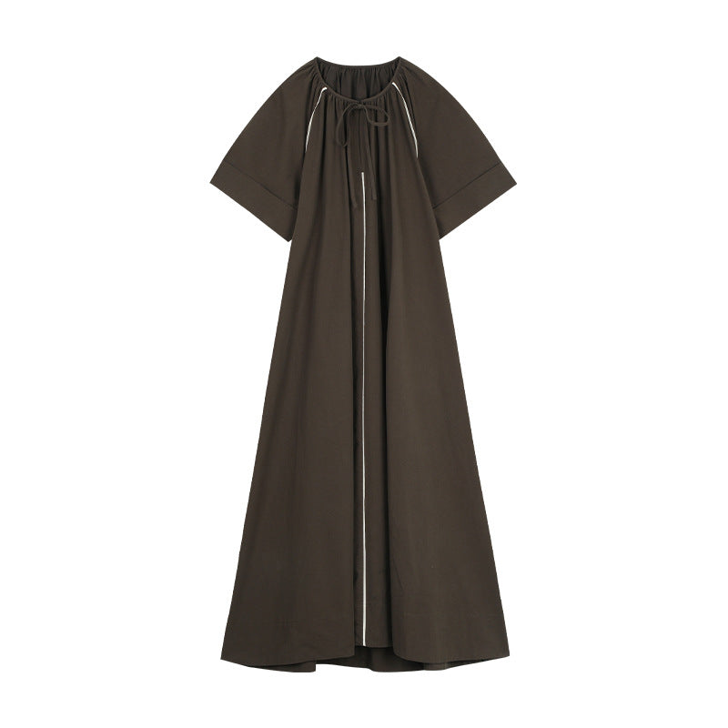 Dame afslappet maxikjole med justerbar krave og brede ærmer Stilla