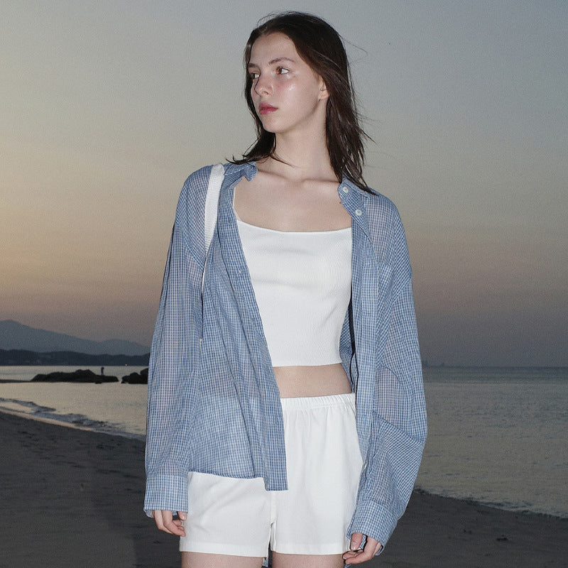 Dame afslappet rutet skjorte lavet af let materiale med løs pasform Stilla