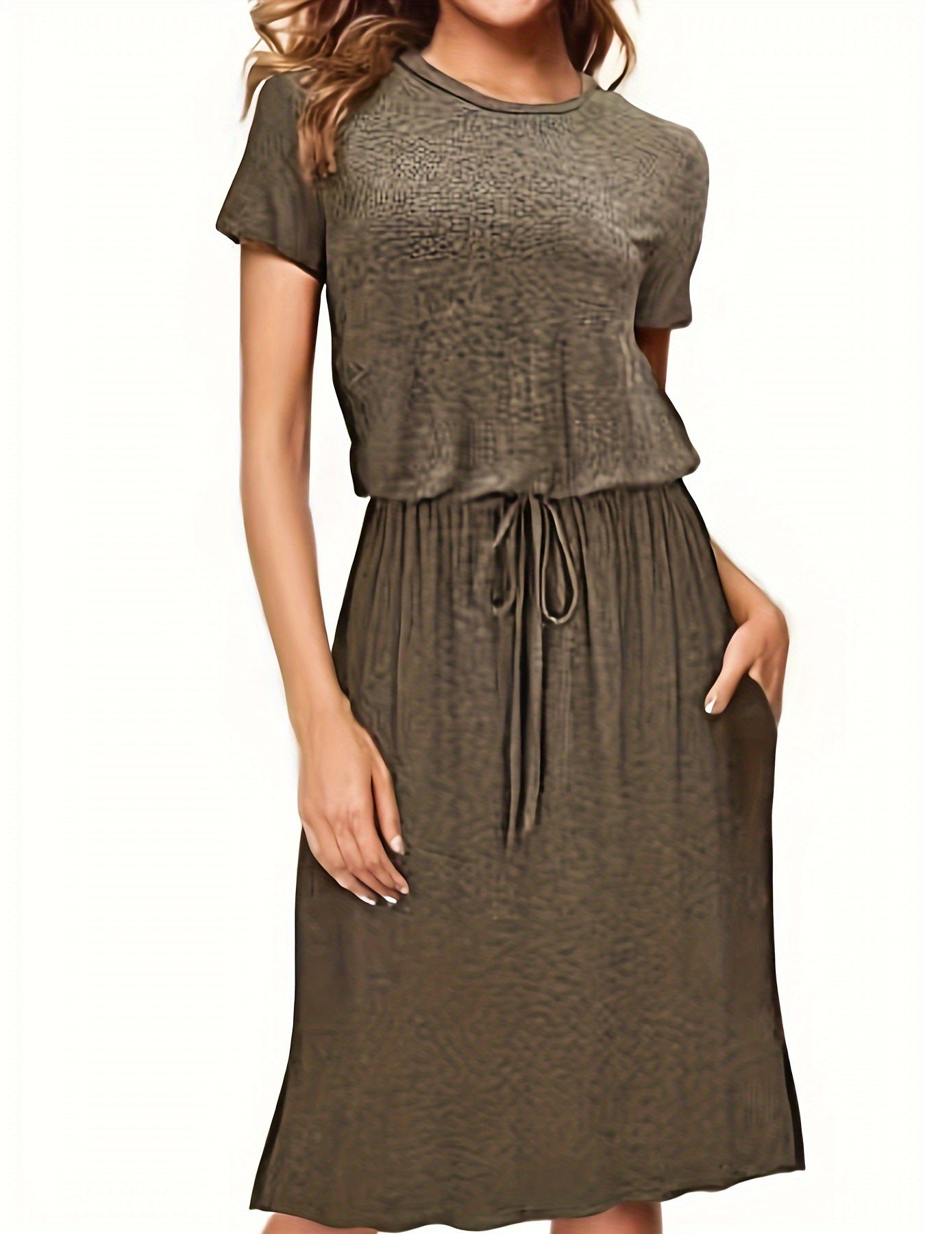 Dame afslappet kjole med elastisk talje og lommer Stilla