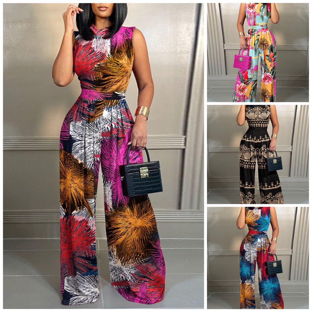 Dame Elegant Jumpsuit med vidde ben og grafisk mønster Stilla