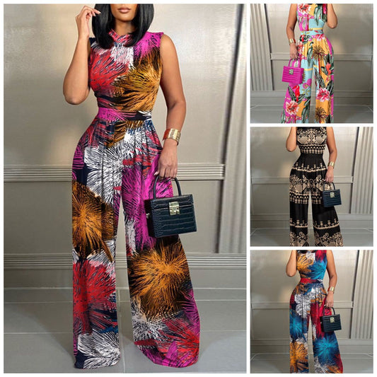 Dame Elegant Jumpsuit med vidde ben og grafisk mønster Stilla