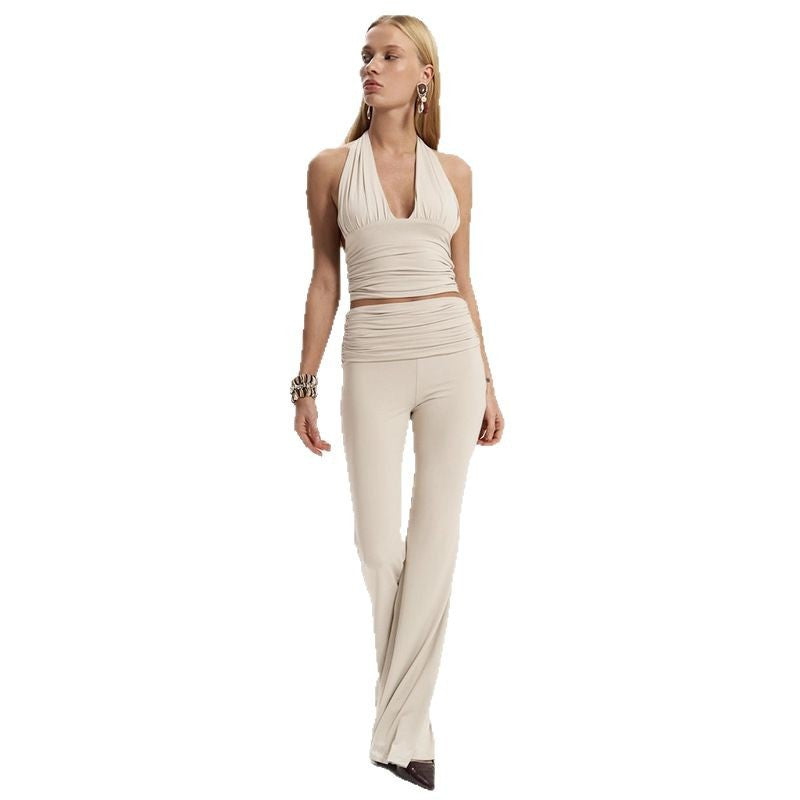 Dame Elegant Jumpsuit med raffinerede rynkeelementer og dyb udskæring Stilla