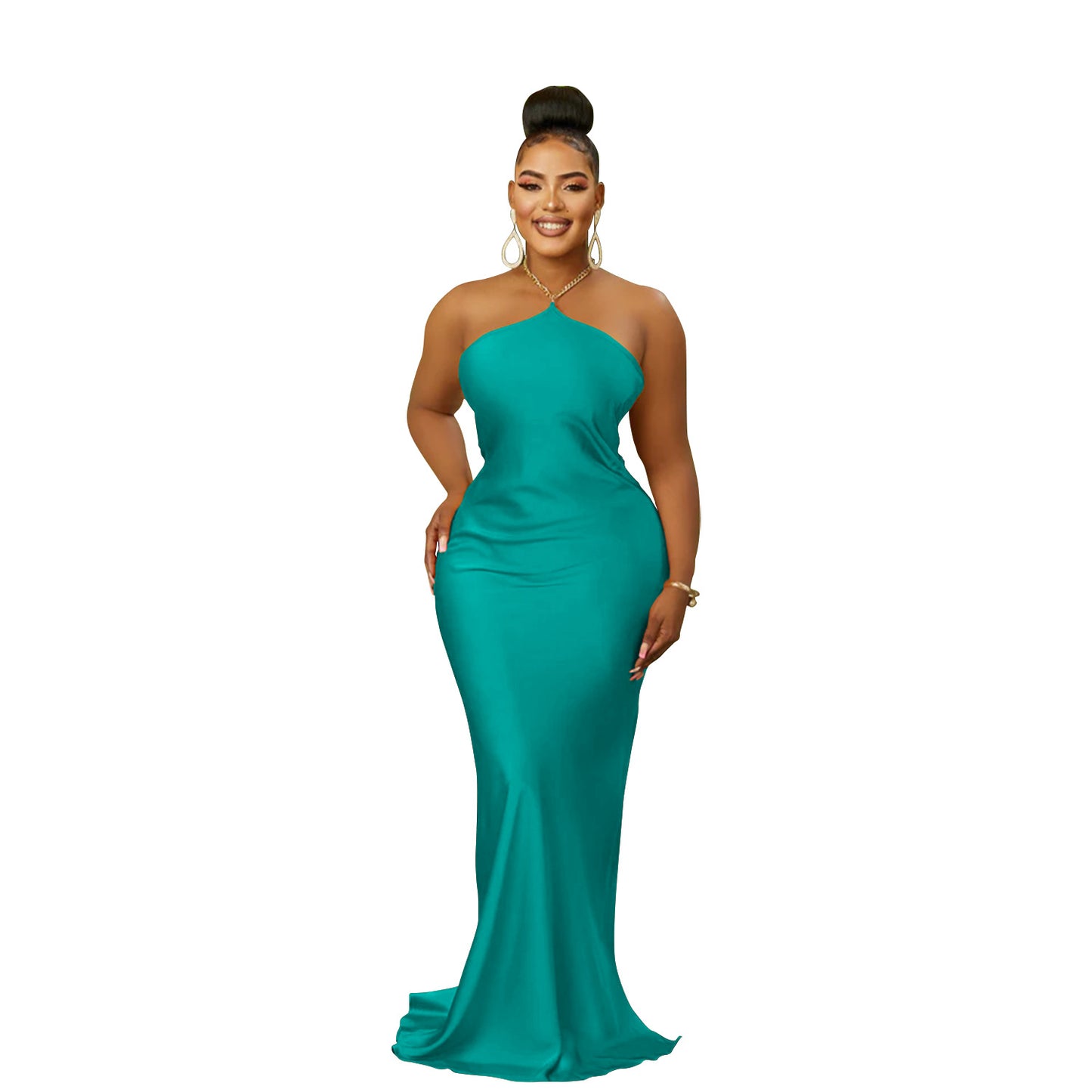 Dame elegant figursyet aftenkjole med asymmetrisk strop og shimmerstof Stilla