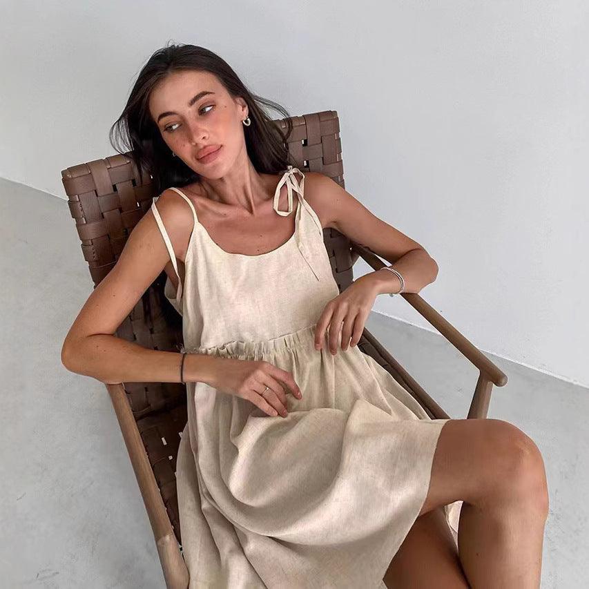 Dame afslappet linned A-linje kjole Stilla