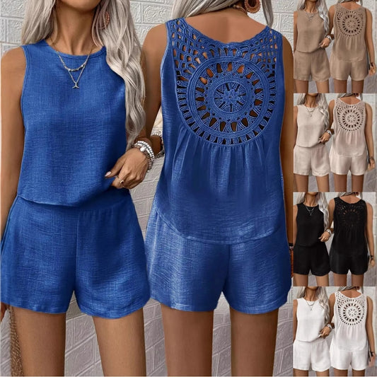 Dame ærmeløs jumpsuit med hæklede rygdesign Stilla