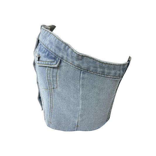 Dame Denim Bustier med knaplukning og afslappet snit Stilla