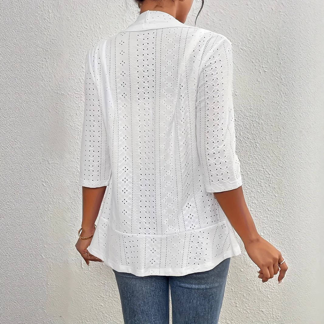 Dame Elegant Blazerjakke med hulmønster og figursyet snit Stilla