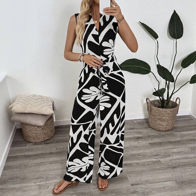 Dame ærmeløs bred ben-jumpsuit med bælte-talje Stilla