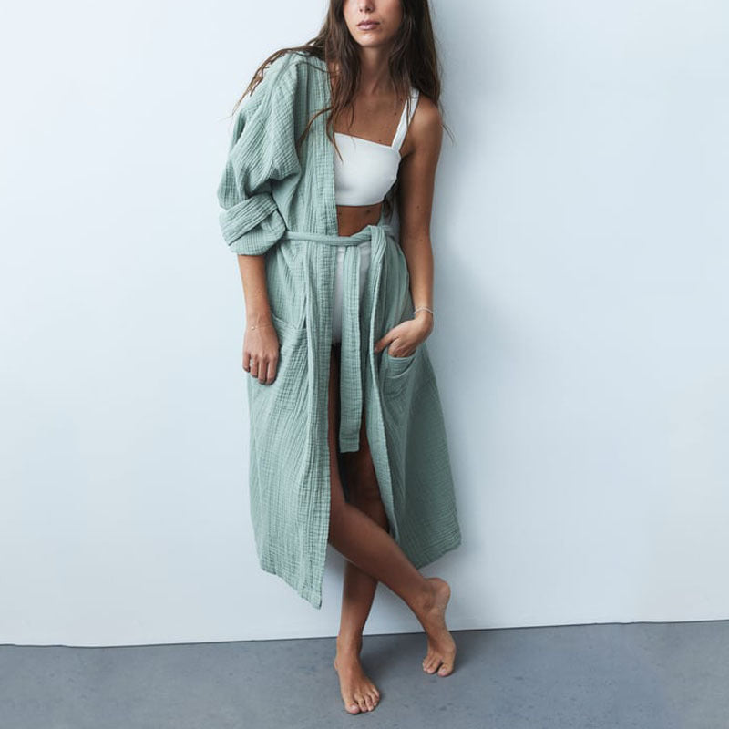 Dame afslappet linnedragt med oversized skjorte og bred buksestil Stilla