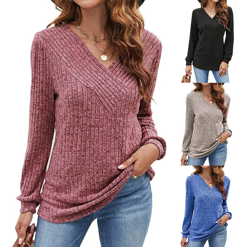 Dame pullover med struktureret ribdesign og V-hals Stilla