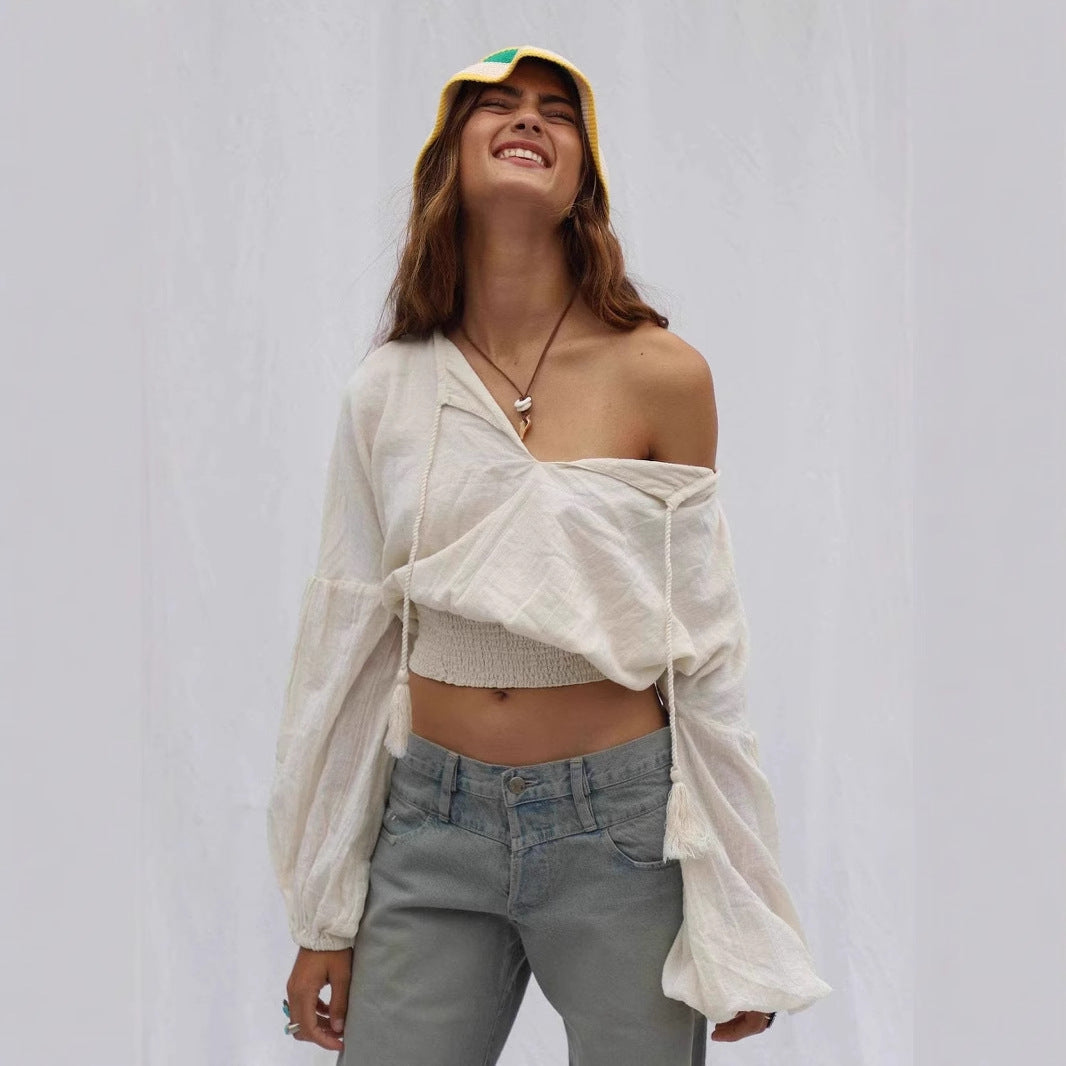 Dame afslappet og moderigtig crop-bluse Stilla