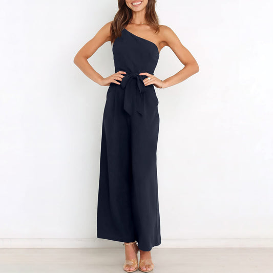 Dame Elegant Jumpsuit med asymmetrisk design og taljebælte Stilla