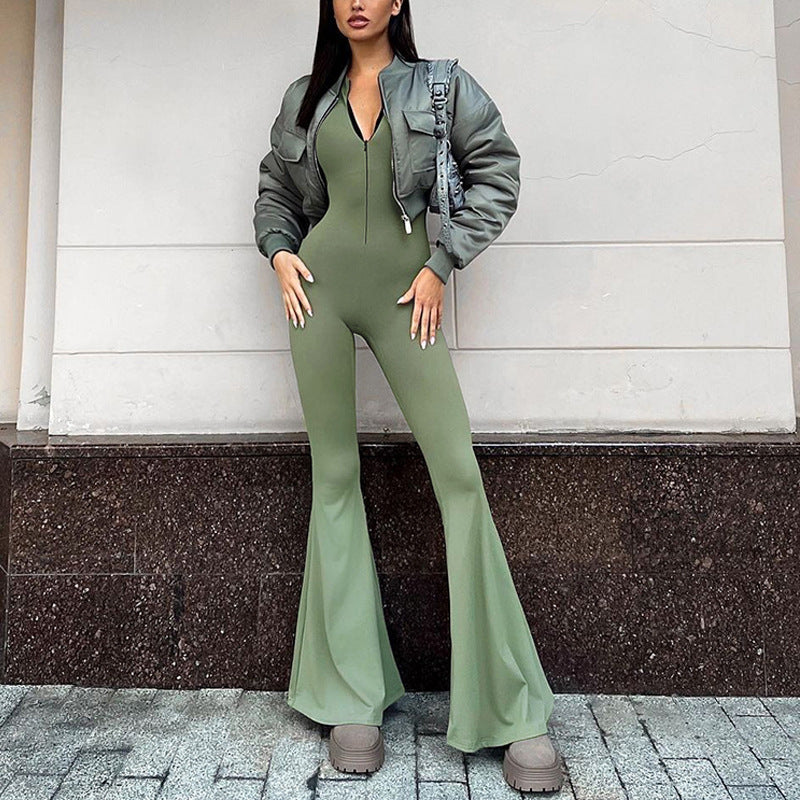 Dame gulvlang jumpsuit med lange ærmer og gennemgående lynlås Stilla