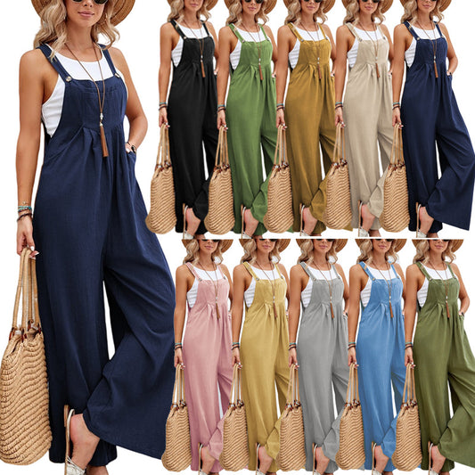 Dame Wide Jumpsuit med lommer og justerbare stropper Stilla