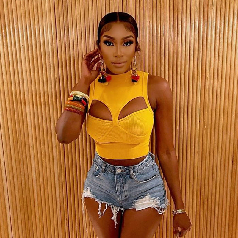 Dame Cut-Out Ribbet Skjorte Bodycon Kjole Stilla