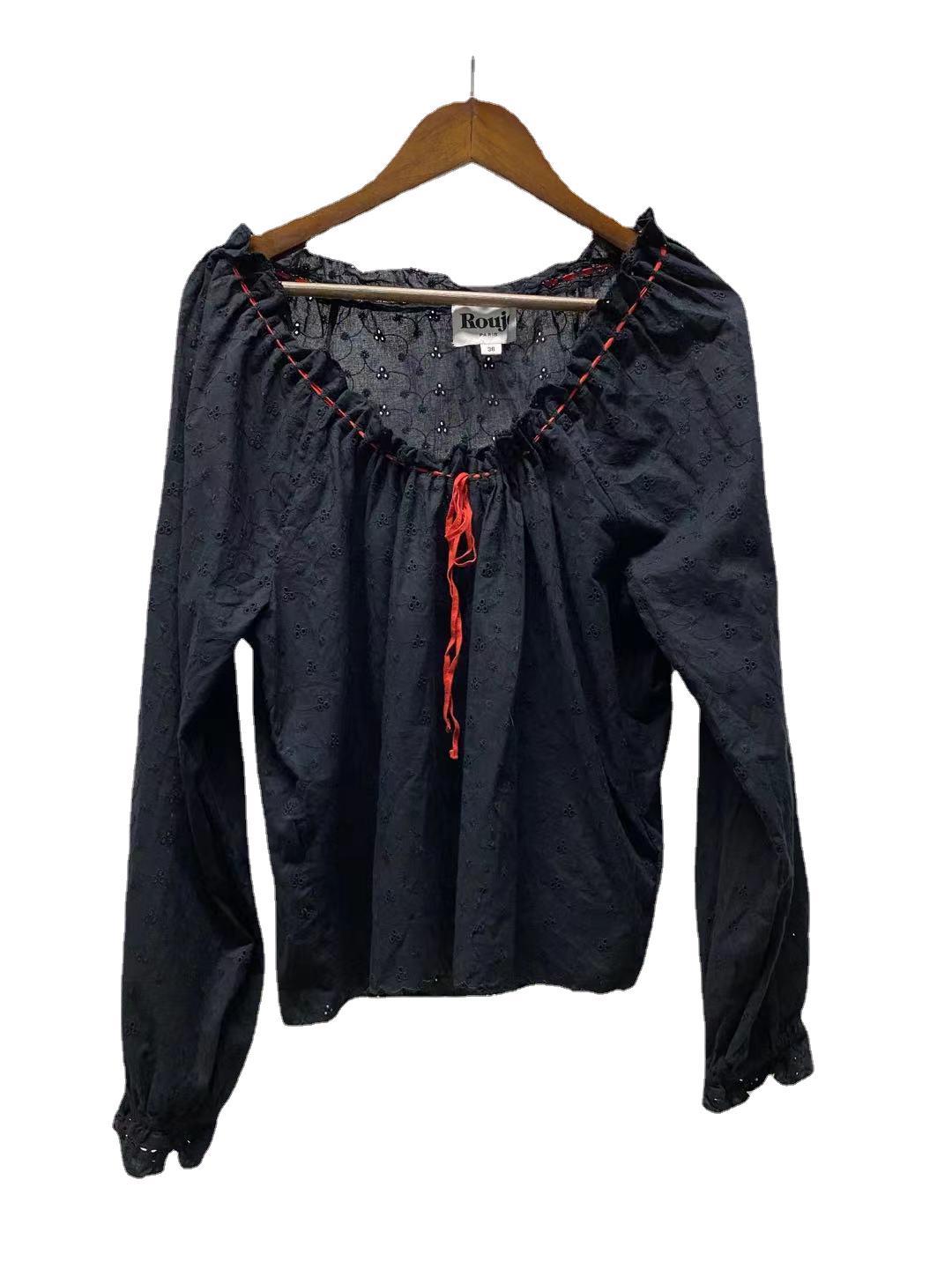 Dame elegant bluse med flæser og snøre detaljer Stilla