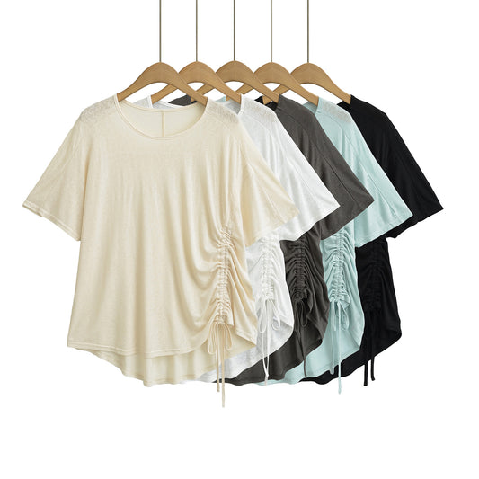 Dame afslappet indpakningsbluse med elegante rynker Stilla