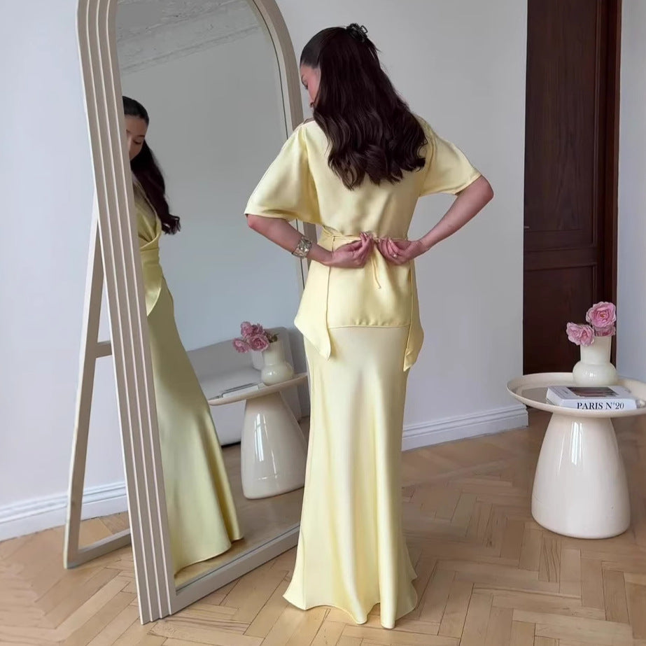 Dame Elegant Draperet Midi-Kjole Stilla