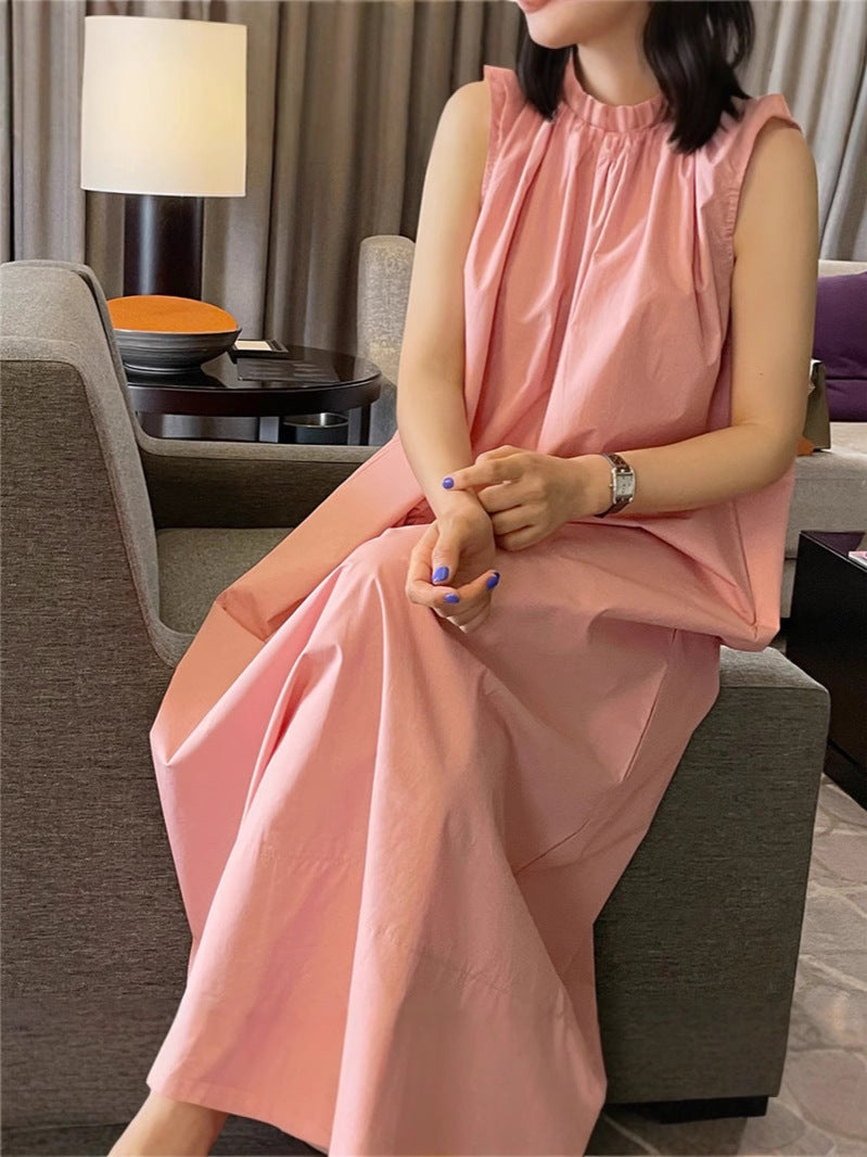 Dame afslappet midi-kjole med elastisk krave og løs pasform Stilla