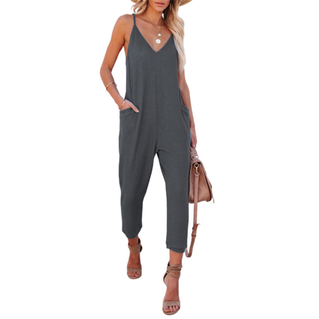 Dame Casual Jumpsuit med spaghetti stropper og praktiske lommer Stilla