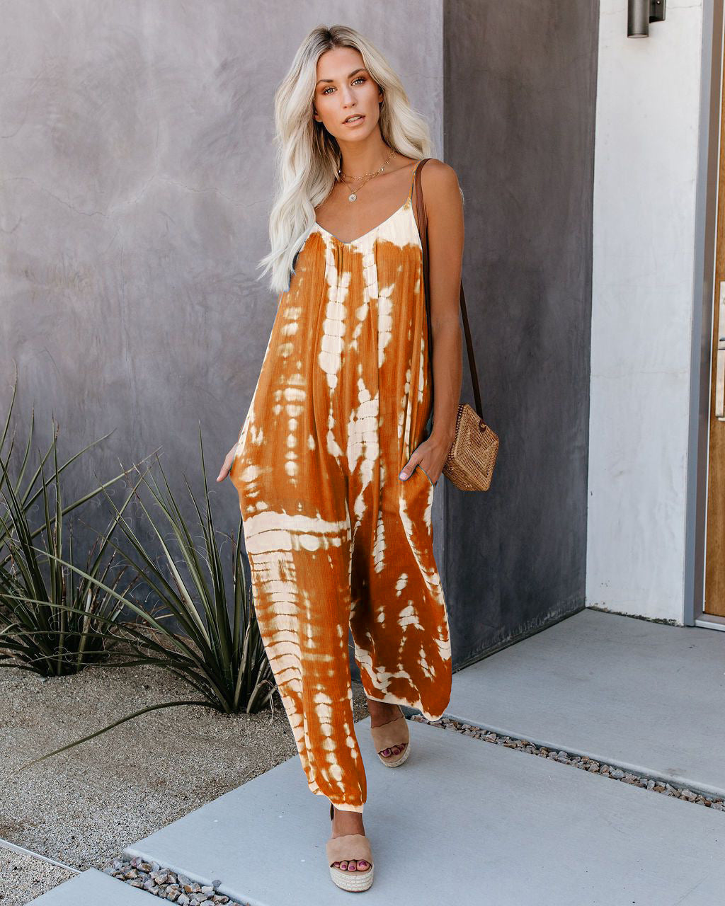 Dame Elegant Jumpsuit med Spaghetti-stropper og vide ben Stilla