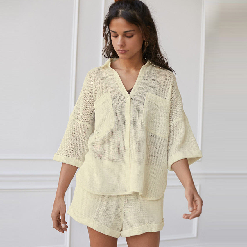 Dame afslappet loungewear-sæt med hulmønster og behagelig pasform Stilla