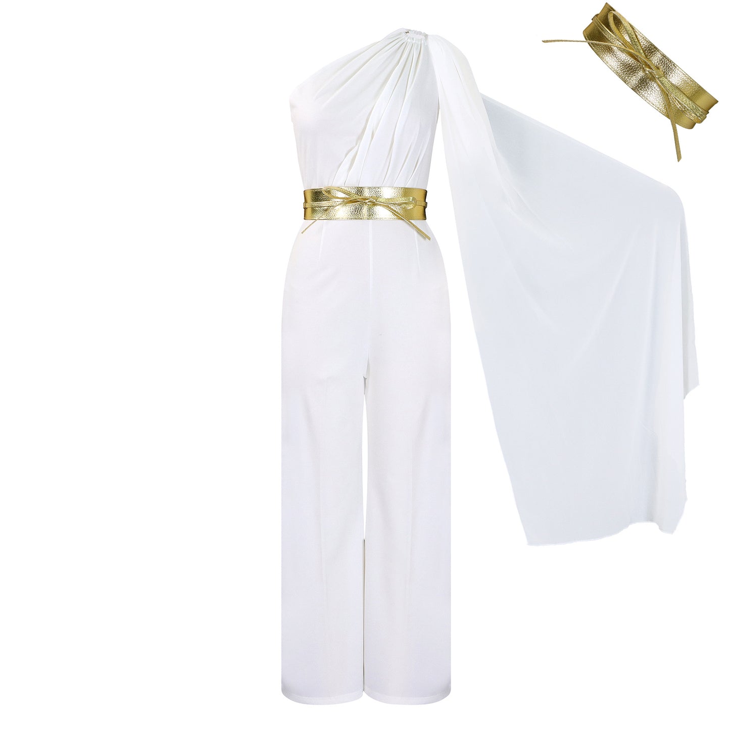 Dame elegant jumpsuit med asymmetrisk snit og glamorøs talje bælte Stilla