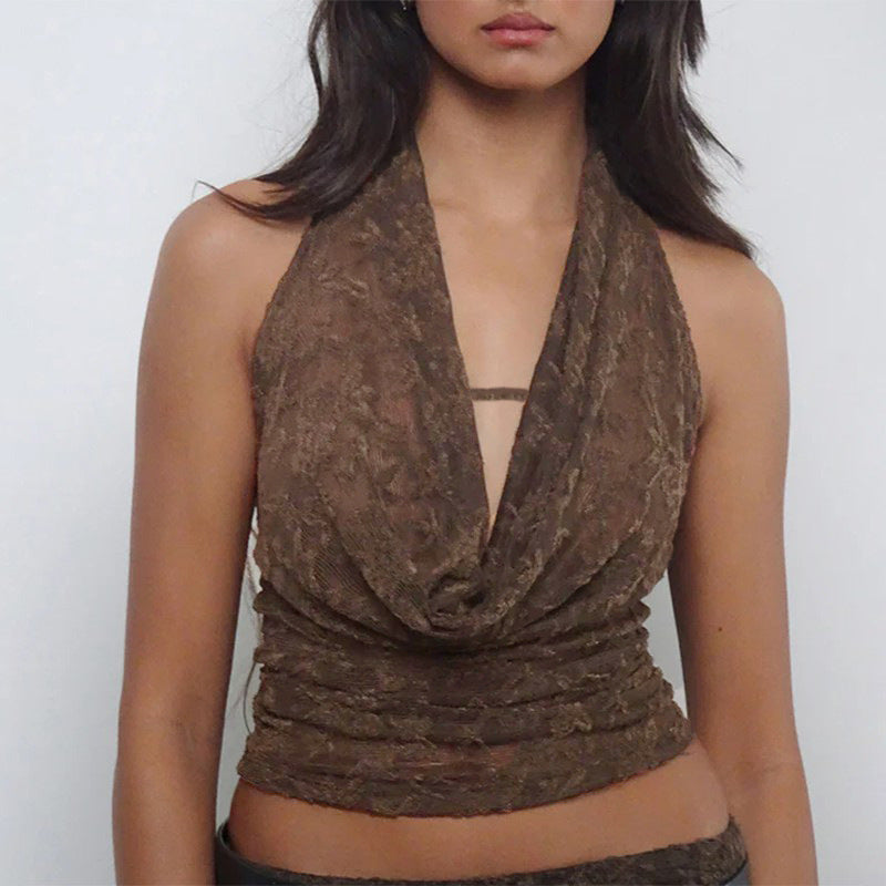 Dame Elegant Halter Spids Crop Top Stilla