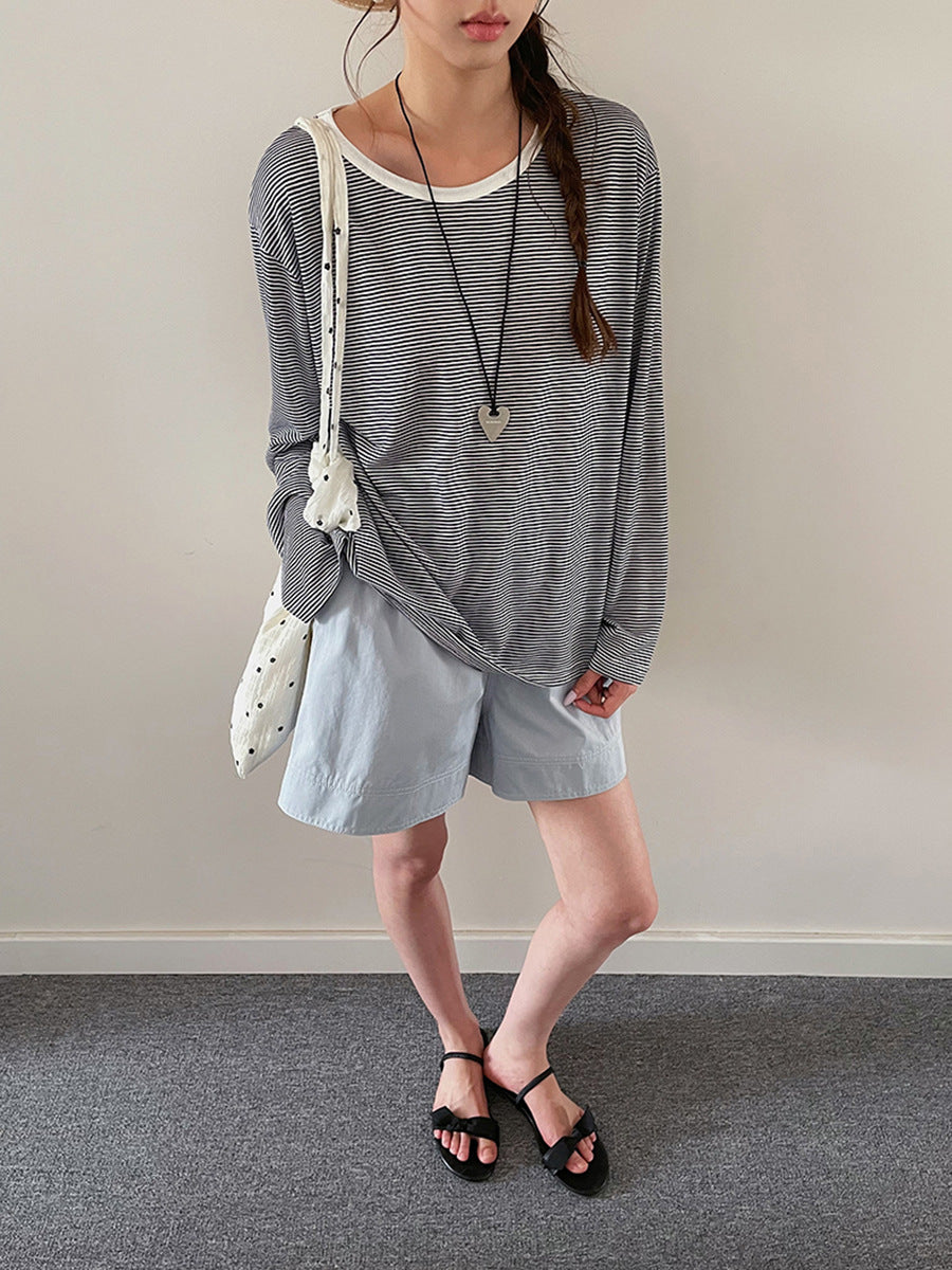 Dame afslappet longsleeve t-shirt med højkvalitets tekstur og moderigtigt rundhalsudskæring Stilla