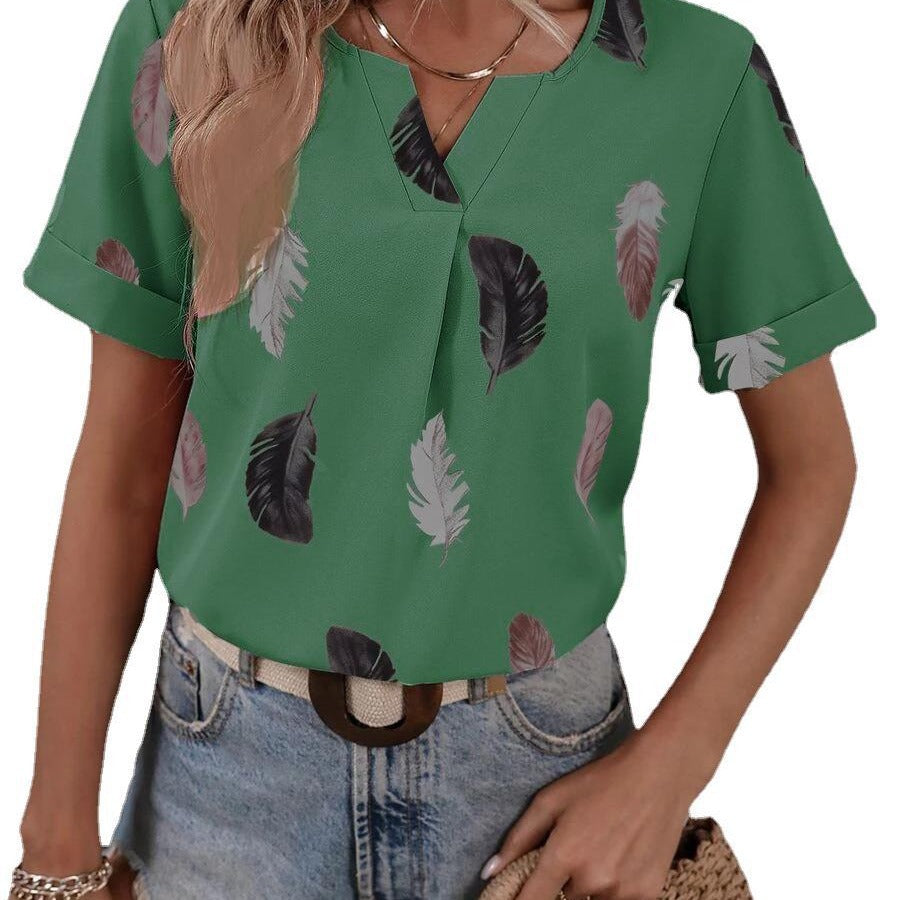 Dame afslappet bluse med stilfuldt bladmønster og afslappet snit Stilla