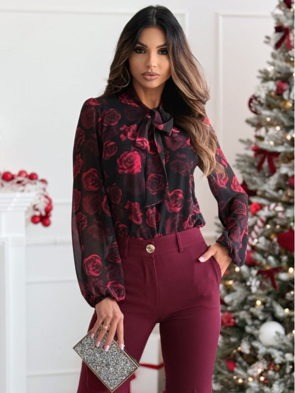 Dame Elegant Floral Chiffon Bluse Stilla