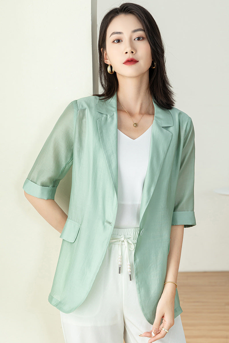 Dame afslappet blazer med halvlange ærmer og praktiske lommer Stilla