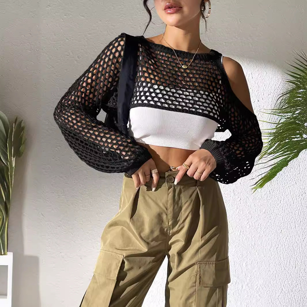 Dame Åben Strik Crop Top Stilla