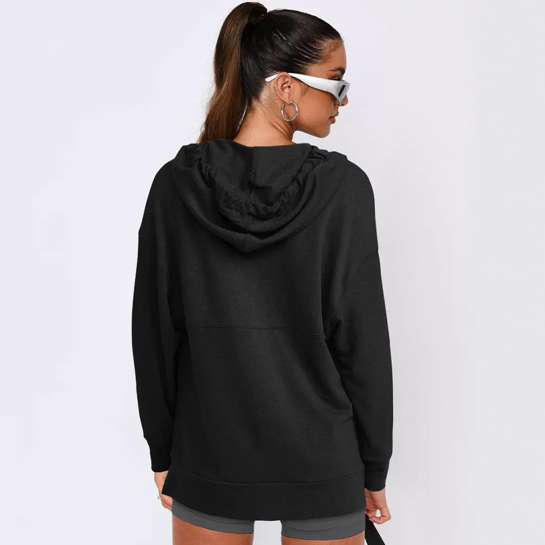 Dame afslappet hættetrøje med dyb V-hals og vide ærmer Stilla