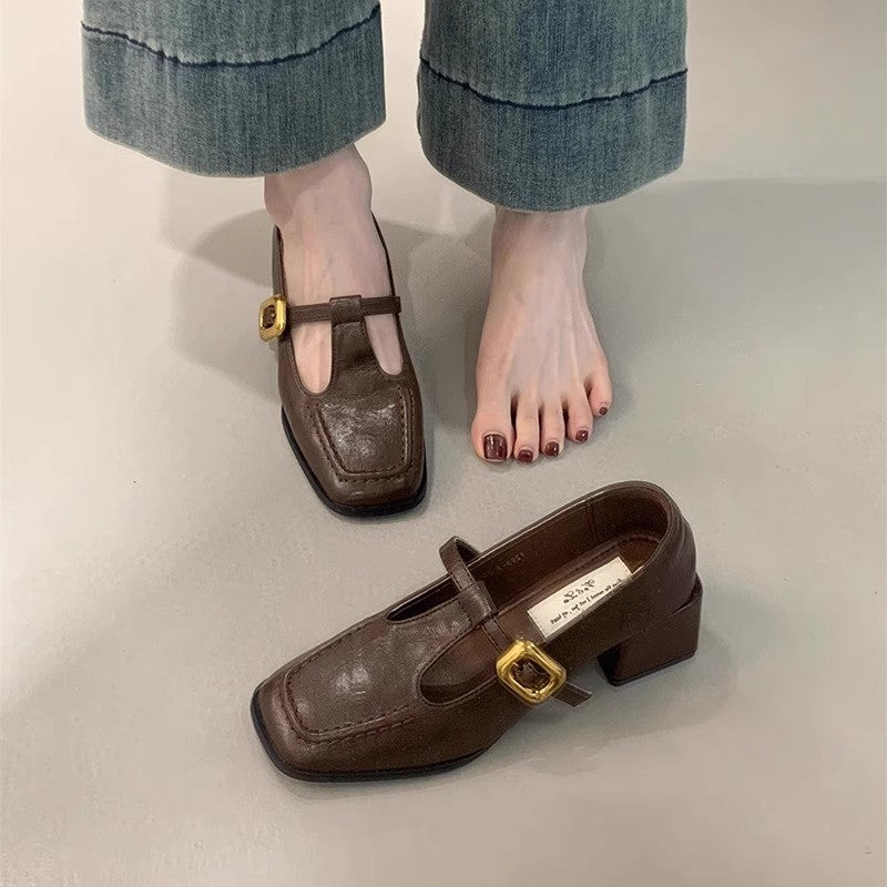 Dame Elegant Firkanthæle T-rem Sandaler Blockhæle Stilla