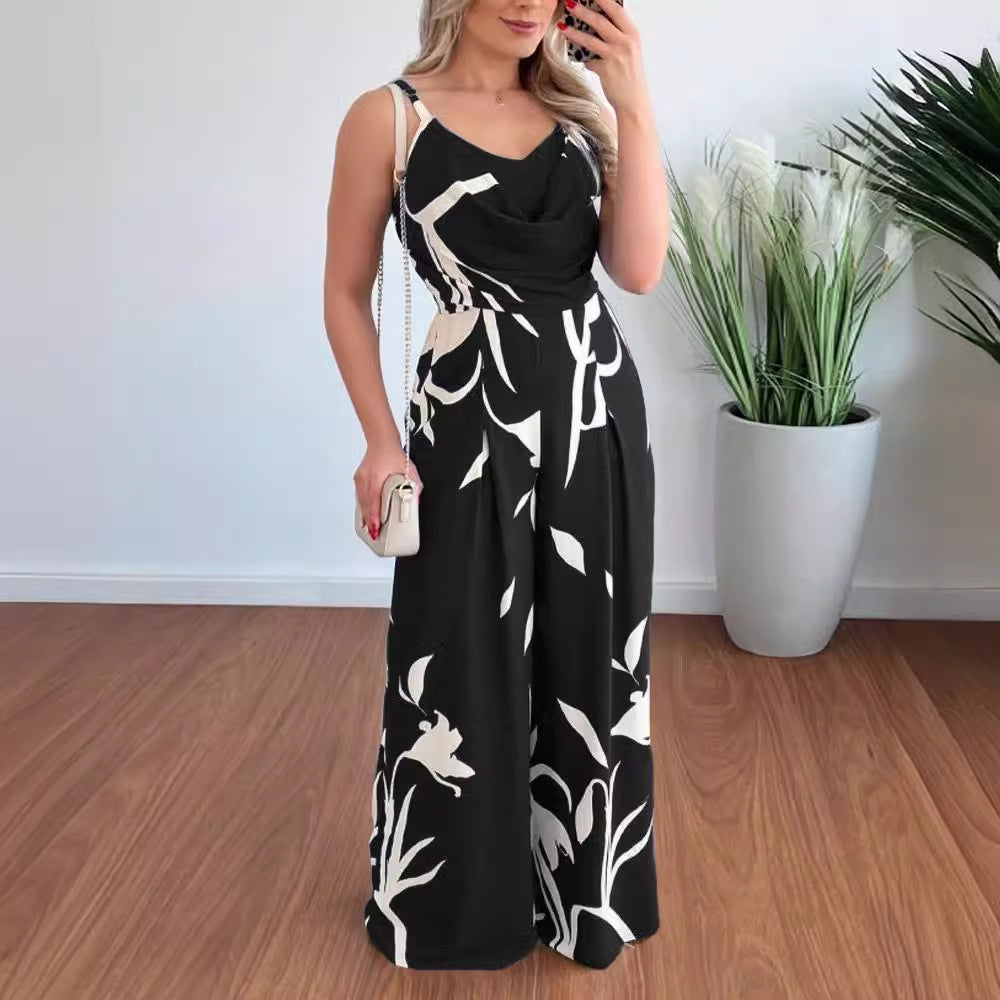 Dame elegant jumpsuit med flydende stof og legende mønster Stilla