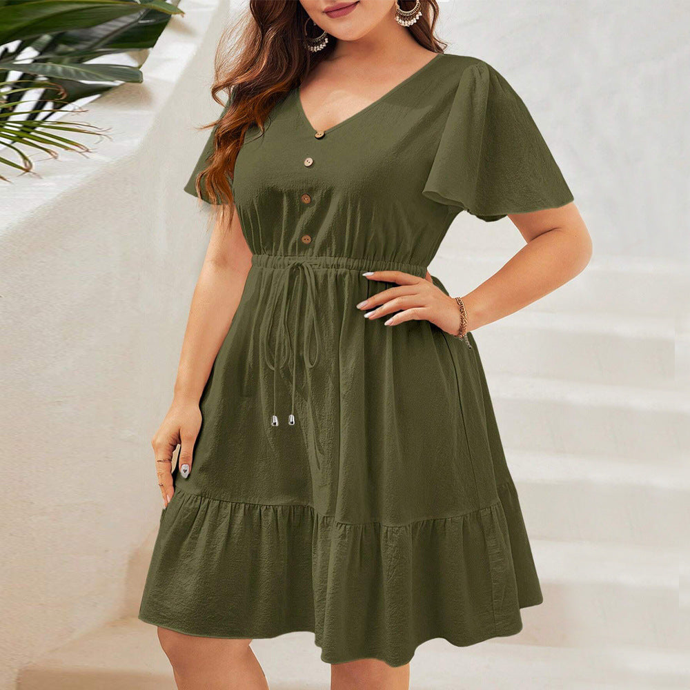 Dame afslappet midi-kjole med knapdybde og rynket nederdel Stilla