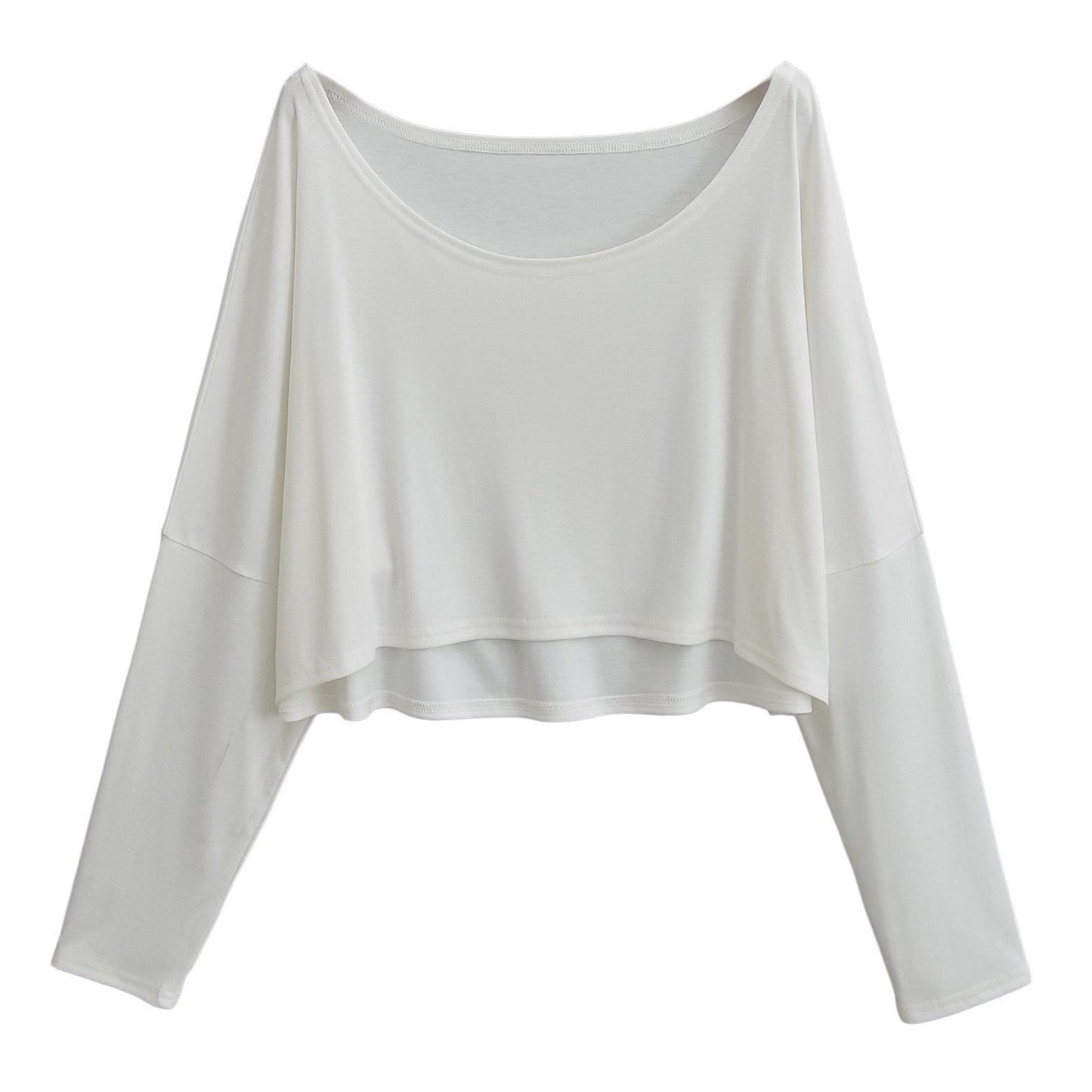 Dame afslappet langærmet crop-top med bred silhuet og elegant rund halsudskæring Stilla