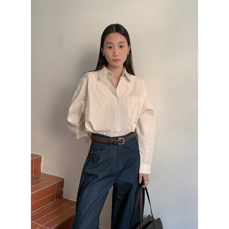 Dame afslappet oversized skjorte med fin struktur og brystlomme Stilla