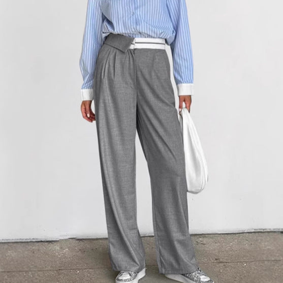 Dame elegant fold-bukser med høj talje og bred ben Stilla