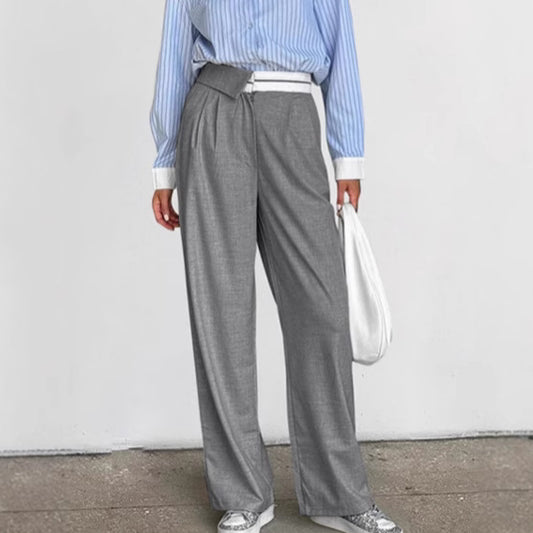 Dame elegant fold-bukser med høj talje og bred ben Stilla